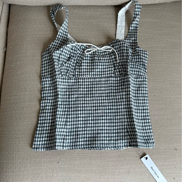 NWT Reformation Balia Linen Top - Slate Check - Picture 4 of 8